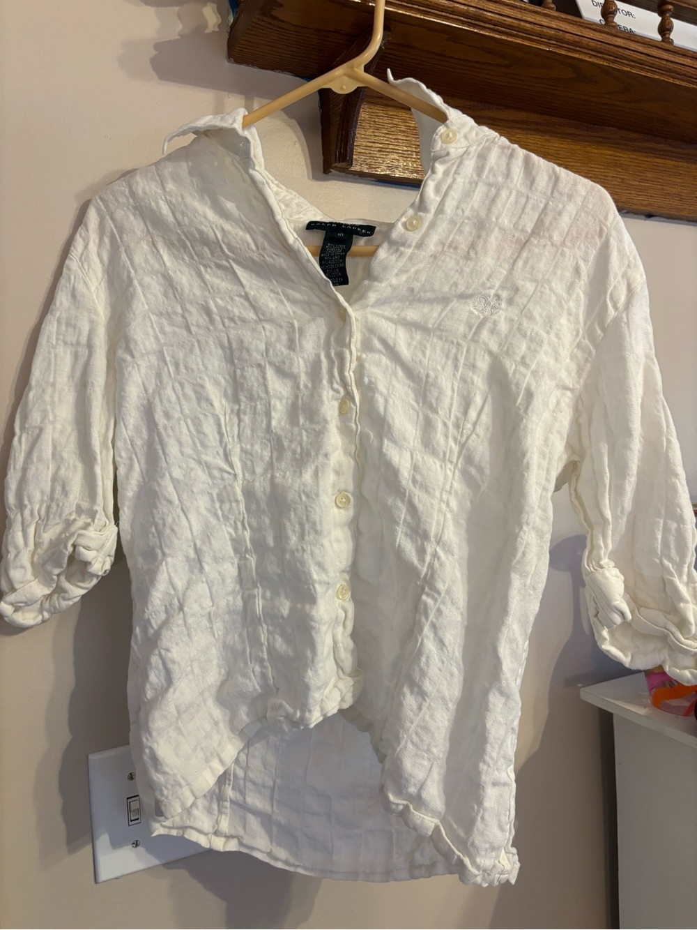 Ralph Lauren White Linen-Texture Button-Down Shirt